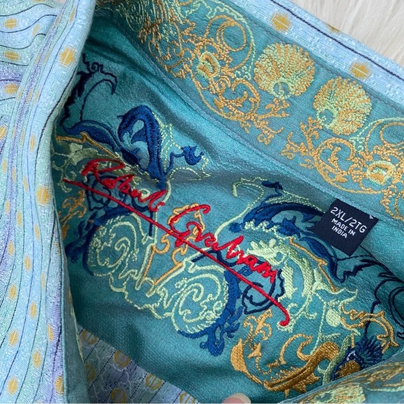 Robert Graham blue Plaid stripe button down Shirt Script Cuff 2XL - Picture 3 of 8